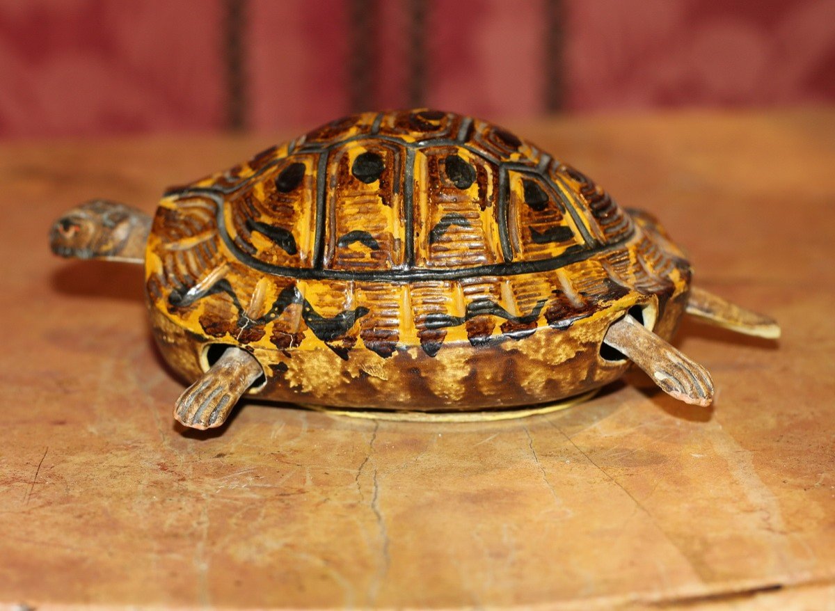 Boite Coffret Fin XIXème En Forme De Tortue,carton Papier Maché Peint Au Naturel-photo-3