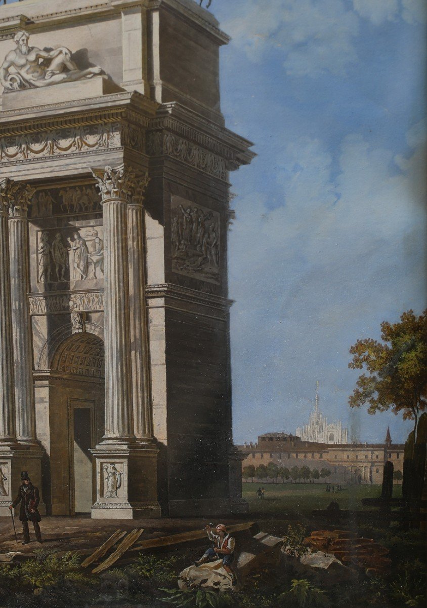 Italian School, Early 19th Century, Arco Della Pace In Milan, Gouache On Paper.-photo-4