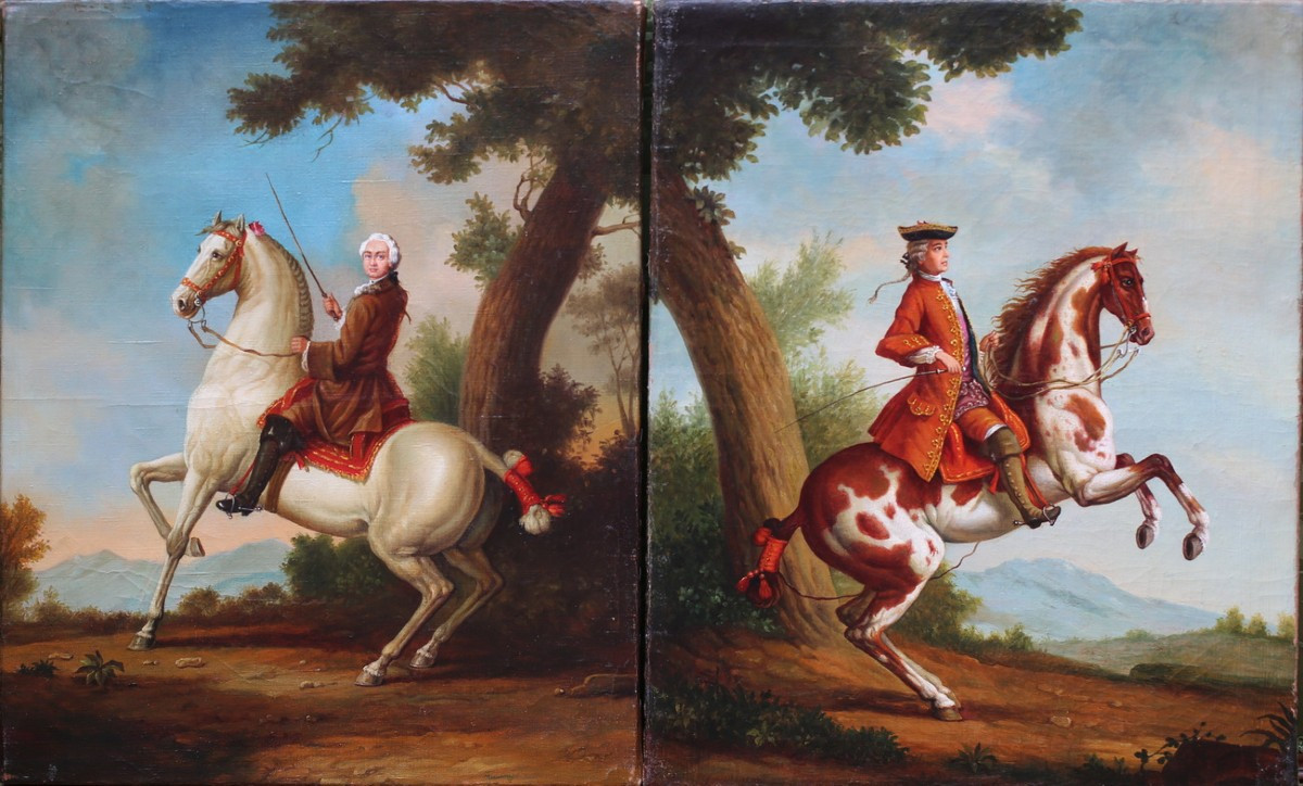 Johann Georg De Hamilton 1672-1737 Follower Of, Pair Of Horsemen Paintings Circa 1900.-photo-3