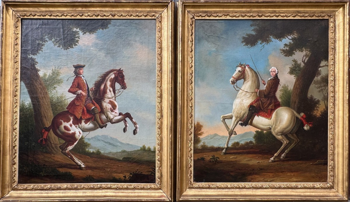Johann Georg De Hamilton 1672-1737 Follower Of, Pair Of Horsemen Paintings Circa 1900.