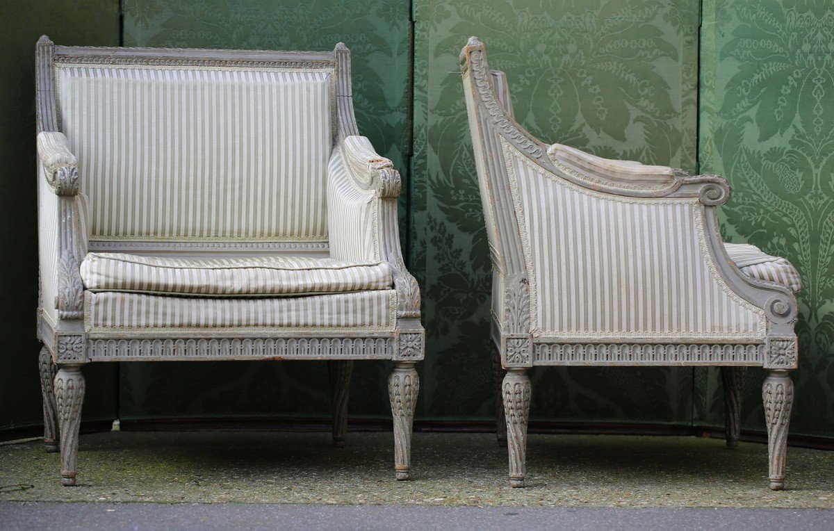 Pair Of Louis XVI Period Lacquered Carved Wooden Canopies-photo-3