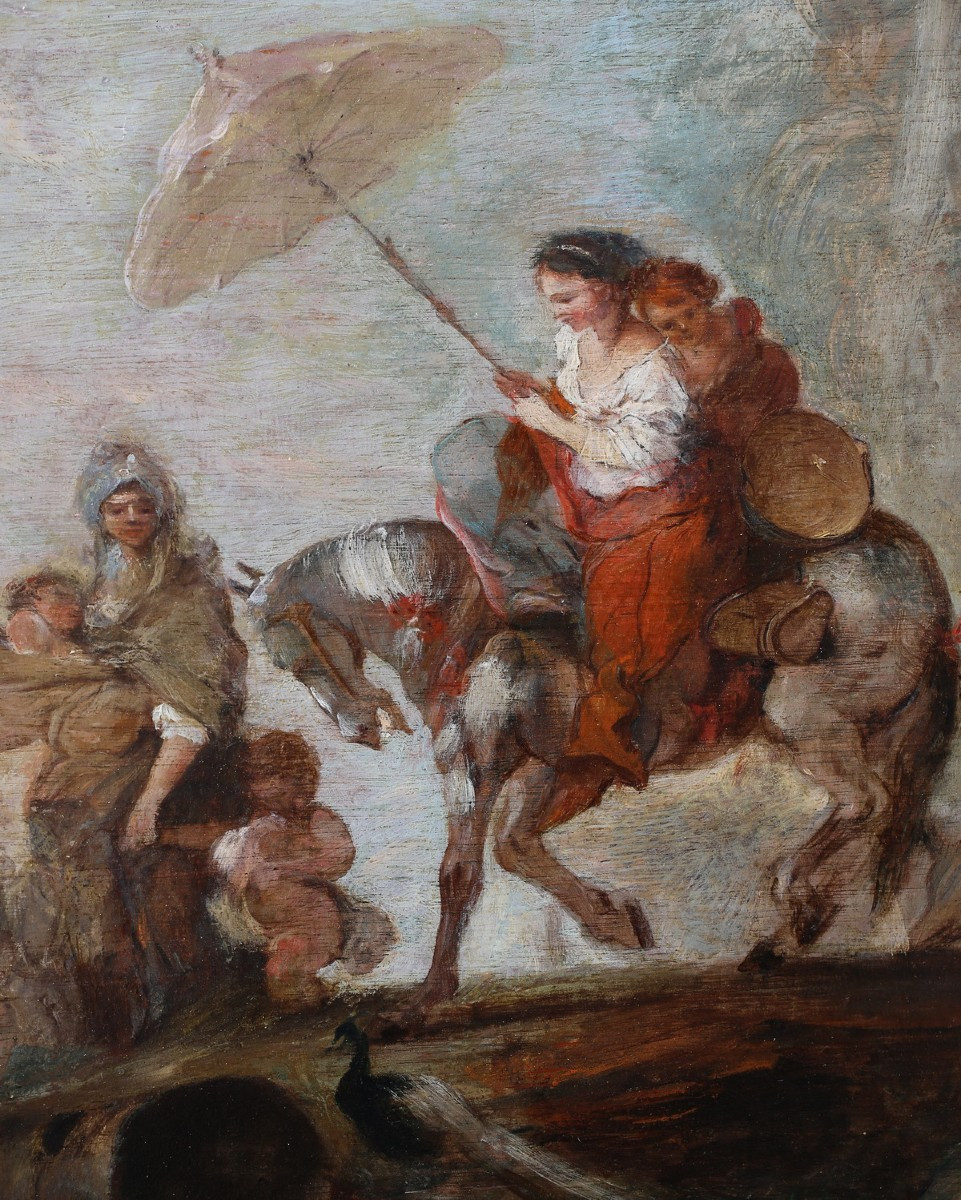 Jérôme Chantereau 1710-1757 Attributed To, Young Woman And Child On Horseback Oil On Wood.-photo-3