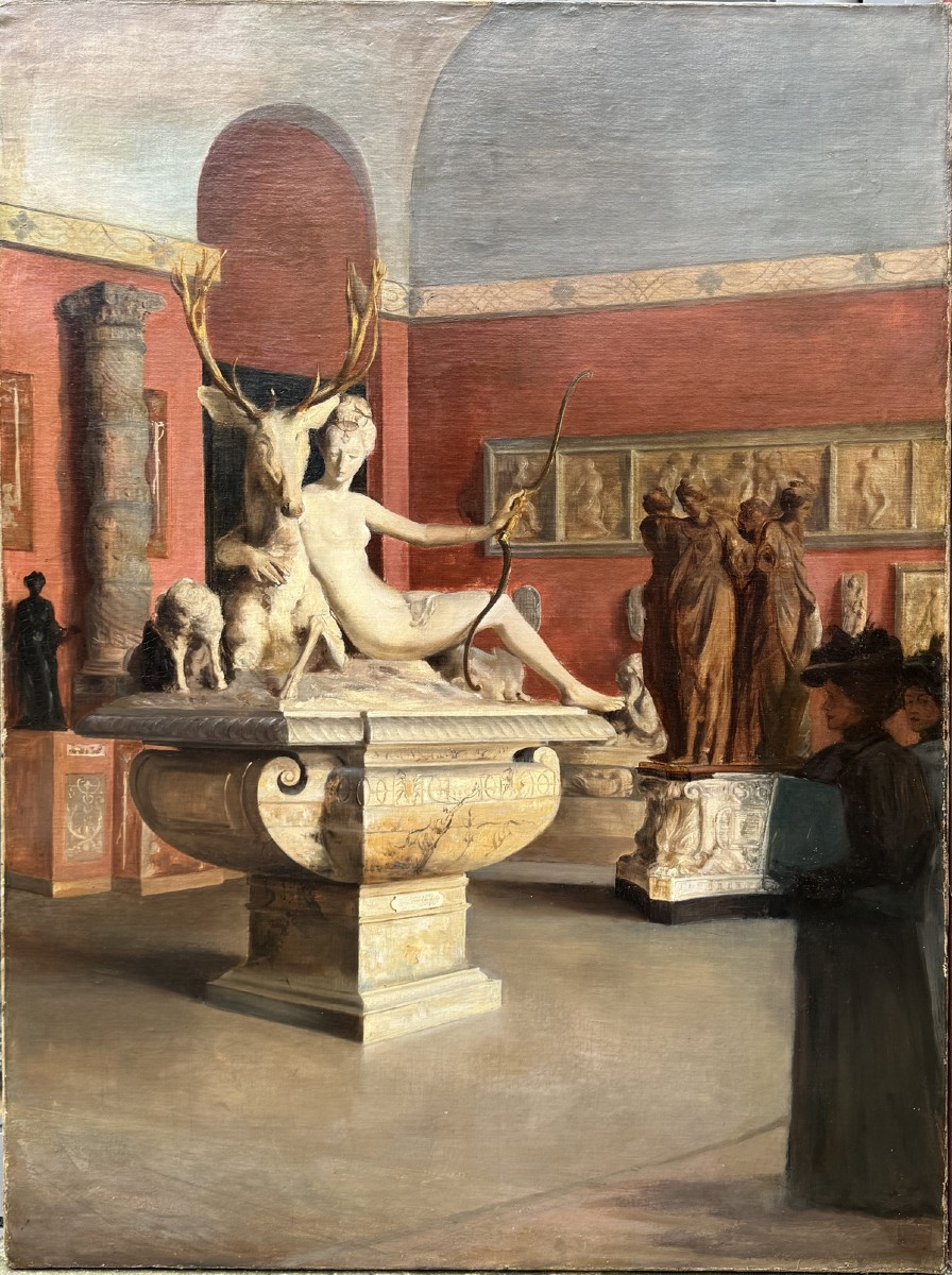Ecole Française Fin XIXème, Intérieur De Salle Au Musée Du Louvre, Diane Chasseresse.-photo-2