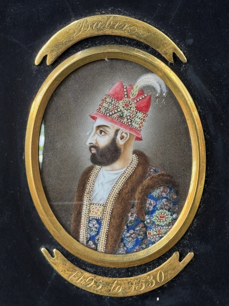 19th Century English School, 7 Miniatures, Portraits Of Mughal Emperors.-photo-2