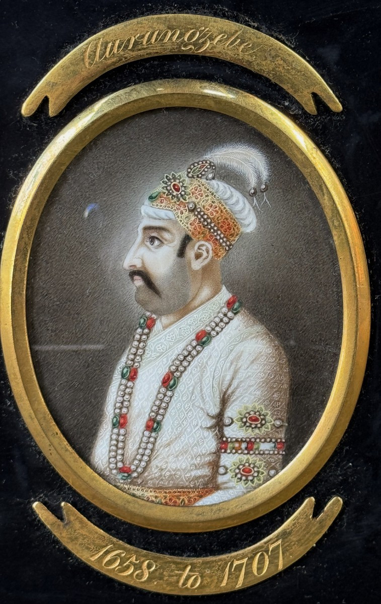 19th Century English School, 7 Miniatures, Portraits Of Mughal Emperors.-photo-3