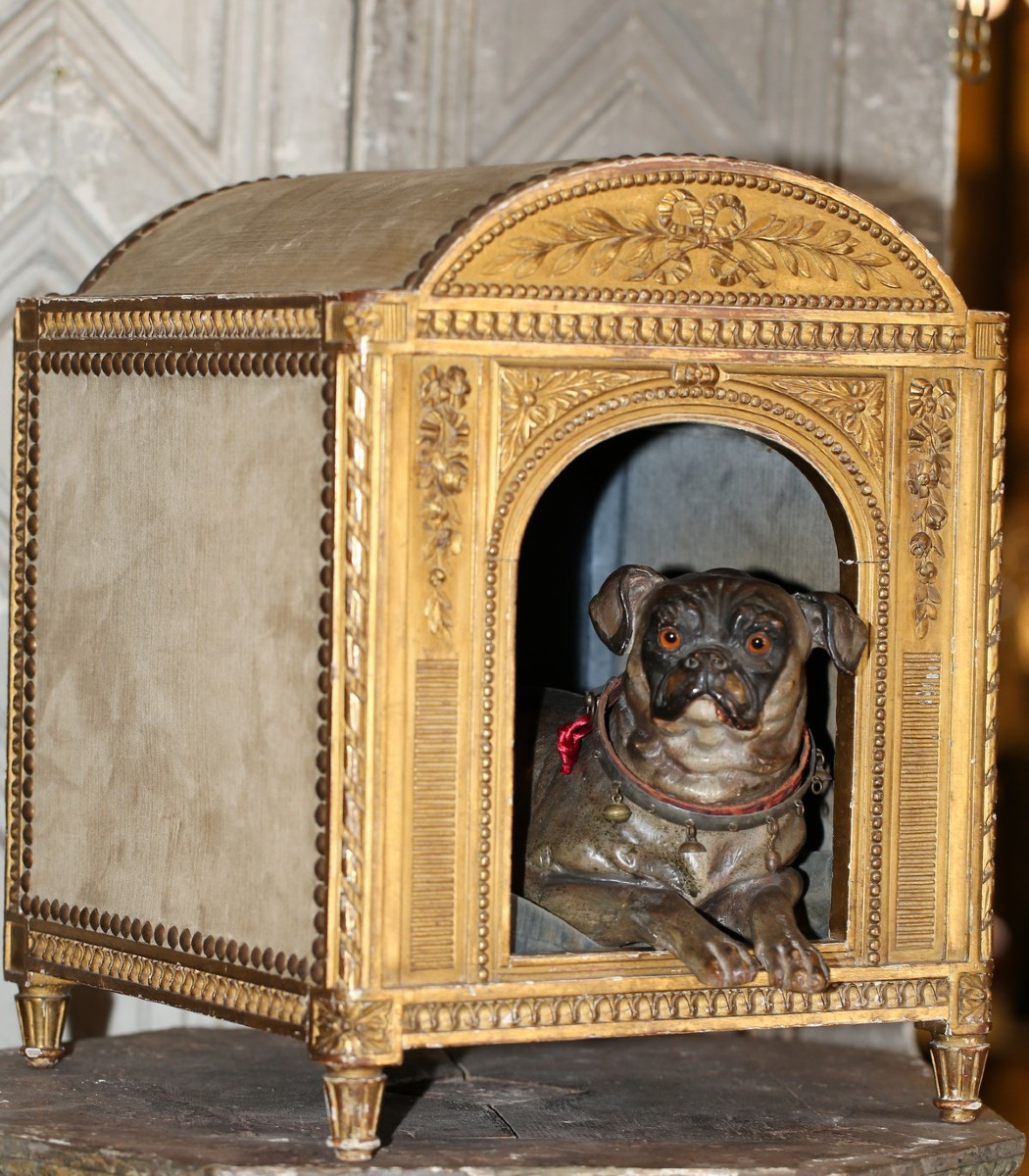 Petite Niche à Chien De Style Louis XVI En Bois Doré -photo-3