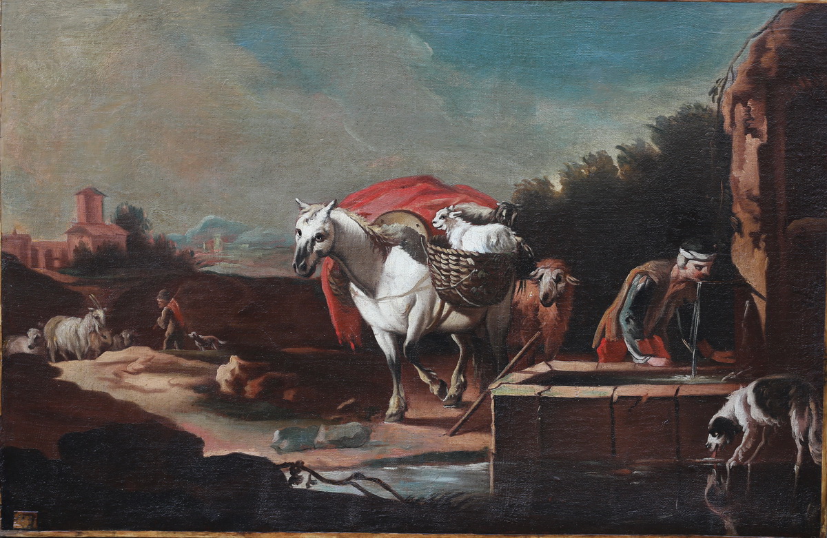 Peinture "repos Prés De La Fontaine" Vers 1700