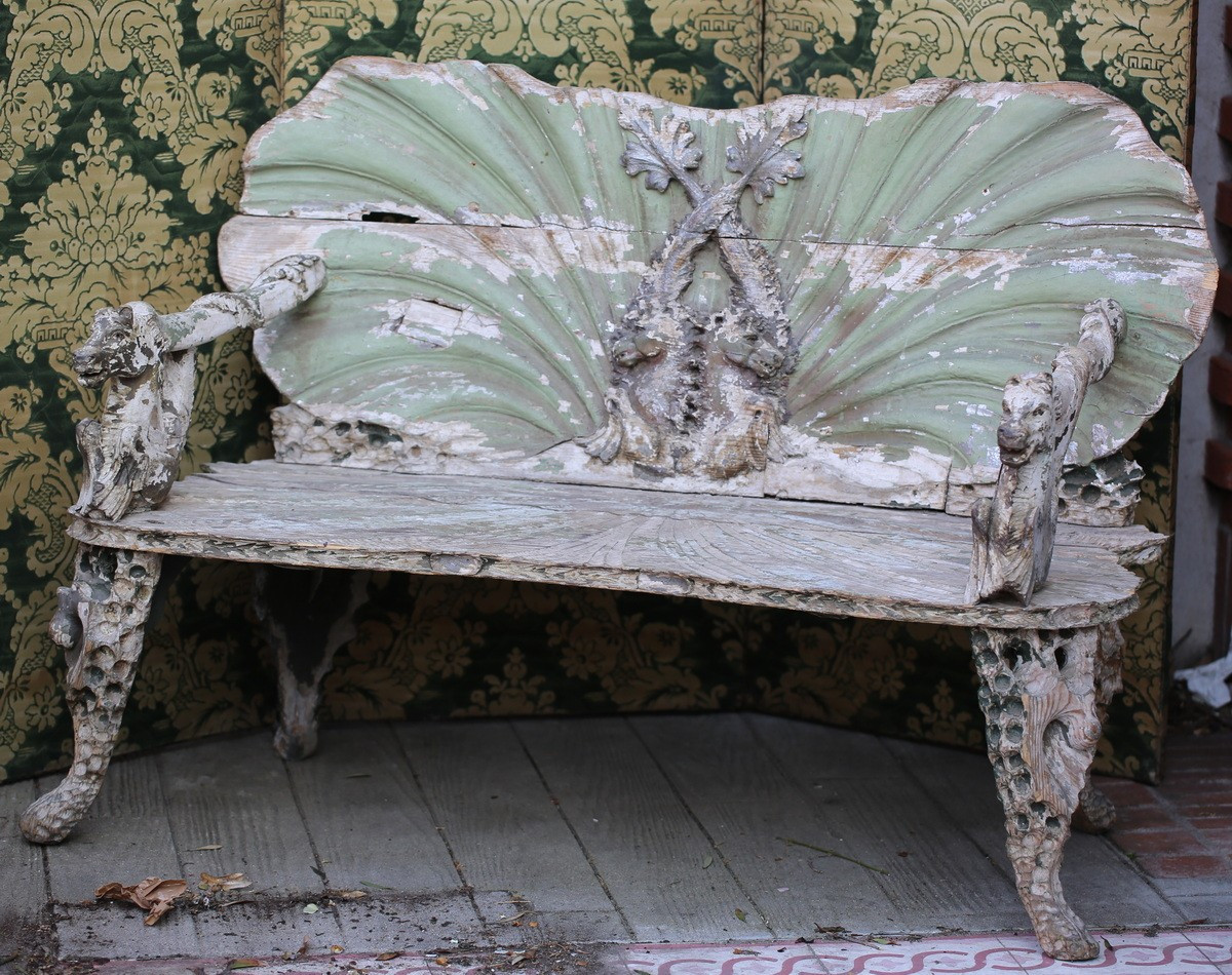 Mobilier De Grotte, étonnant  Canapé Aux Chevaux Marins Travail Italien Venise Début Du XIXème-photo-3