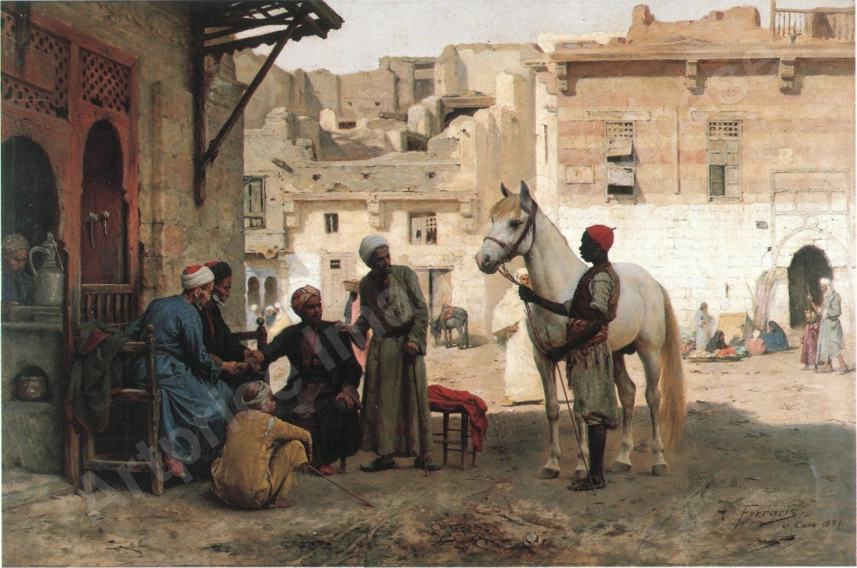 Arthur Ferraris 1856-1936, Portrait Of A Grey Arabian Horse-photo-3