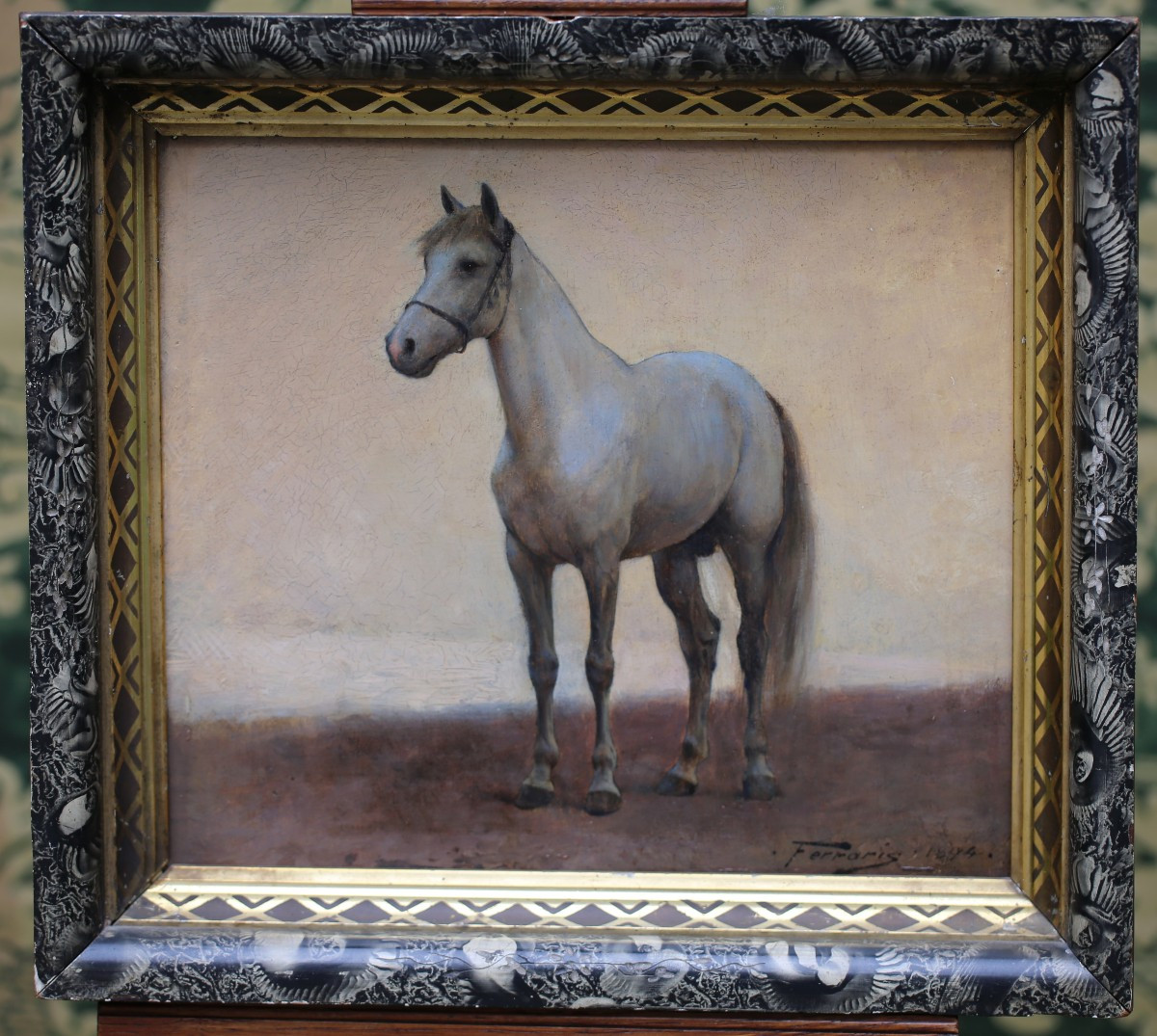 Arthur Ferraris 1856-1936, Portrait Of A Grey Arabian Horse