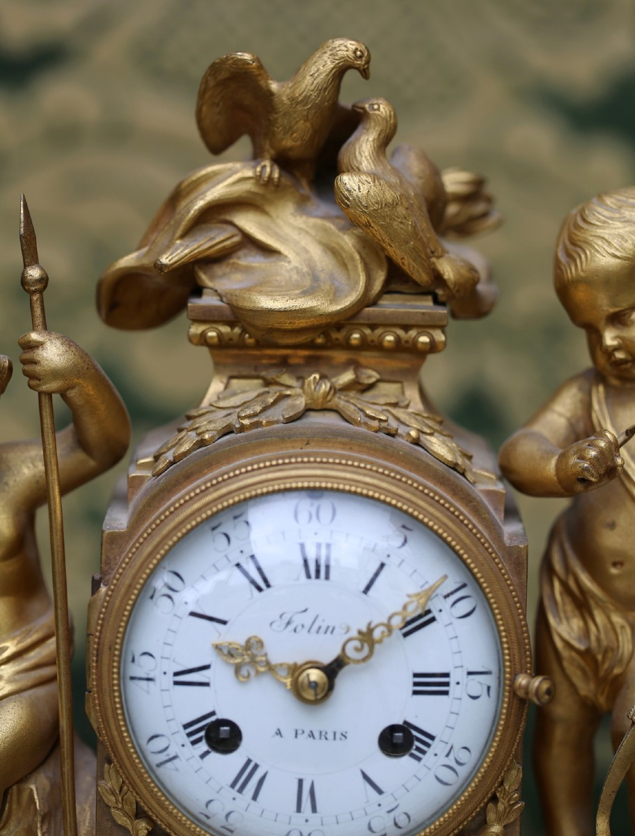Small 18th Century Gilt Bronze Clock, Dial Signed Nicolas Alexandre Folin-photo-4
