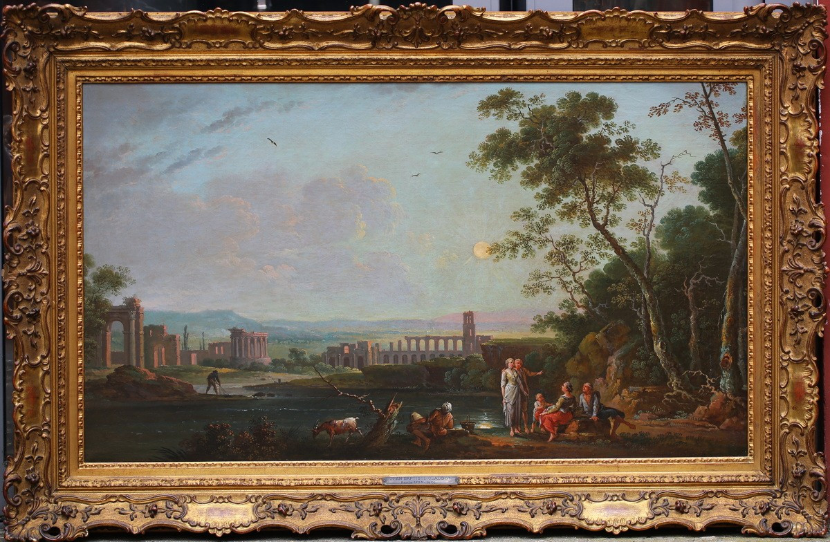 Jean Baptiste Charles Claudot 1733-1805 Caprice Animé De Figures Et Ruines.