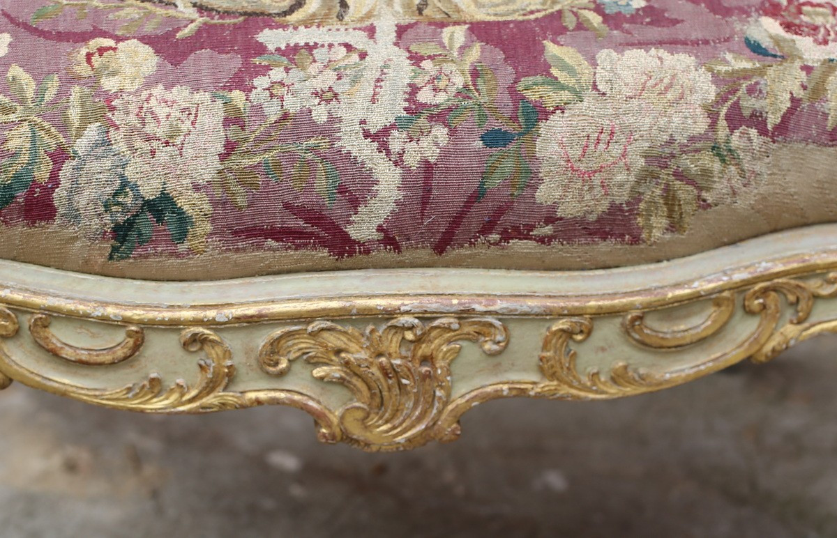 Pair Of Louis XV Style Armchairs With Flat Backs, 18th Century Aubusson Tapestries-photo-1
