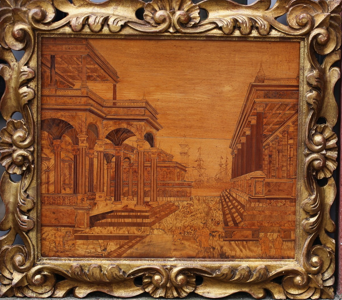 Ecole Italienne Du XVIIIème , Paysage Architecture En Marqueterie De Bois.-photo-2