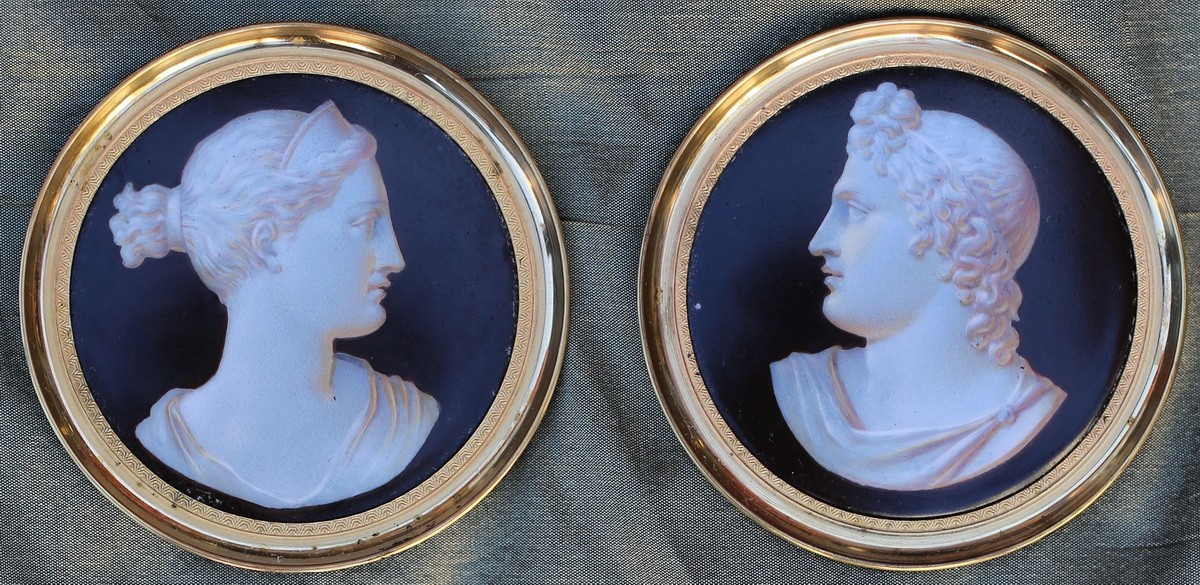 Louis Bertin Parant 1768-1851 Attributed To, Series Of 6 Miniatures On Porcelain.-photo-2