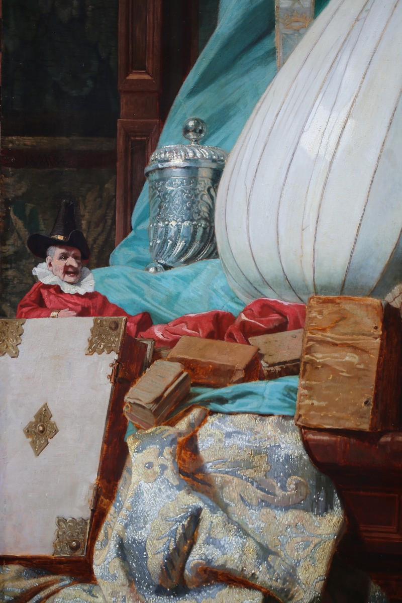André Jerzy MNISZECH 1823-1905, nature morte au luth et au polichinelle datée 1884-photo-3