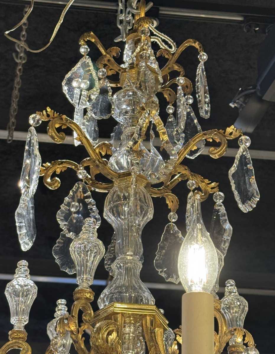 Late 19th Century Italian Chandelier In Gilded Bronze And Louis XV Style Crystals.-photo-1