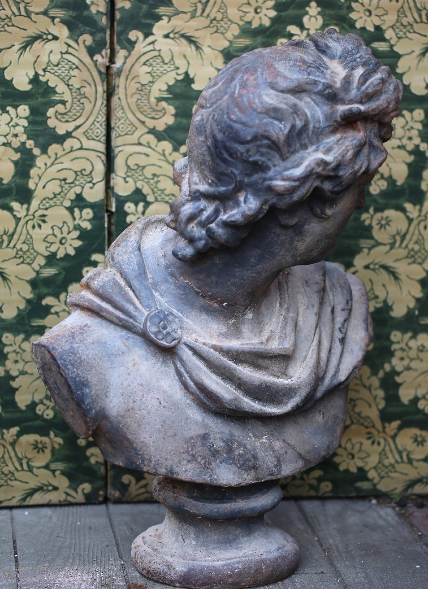 Large Bust In Patinated Cast Iron, Apollo Belvedere, 19th Century-photo-3