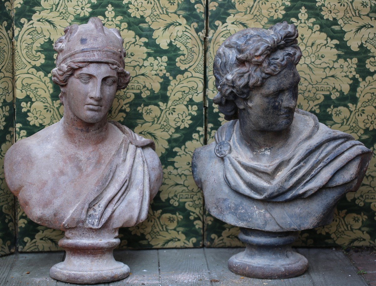 Large Bust In Patinated Cast Iron, Apollo Belvedere, 19th Century-photo-1