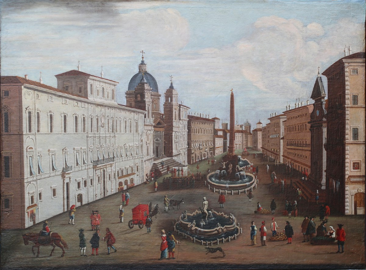 Italian School, Late 18th Century, Early 19th Century, Piazza Navona In Rome, Oil On Canvas.-photo-2