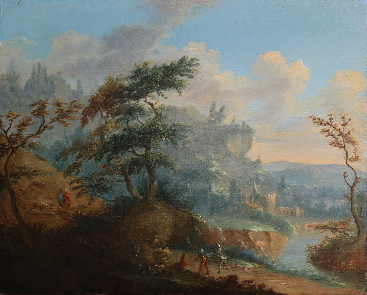 French School, Late 18th Century, Animated Mountain Landscapes, Pair Of Oils On Wood.-photo-2