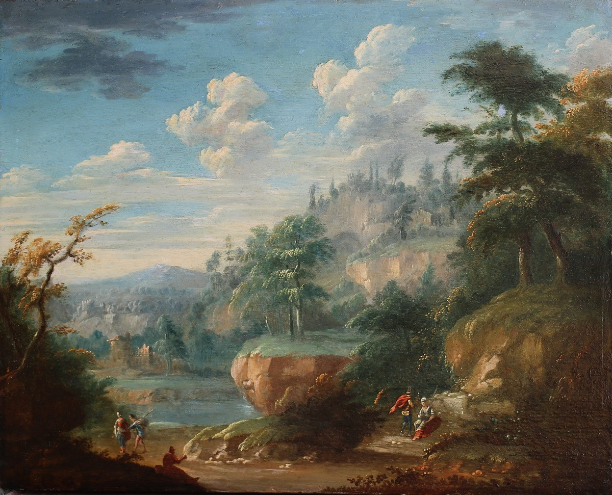French School, Late 18th Century, Animated Mountain Landscapes, Pair Of Oils On Wood.-photo-3