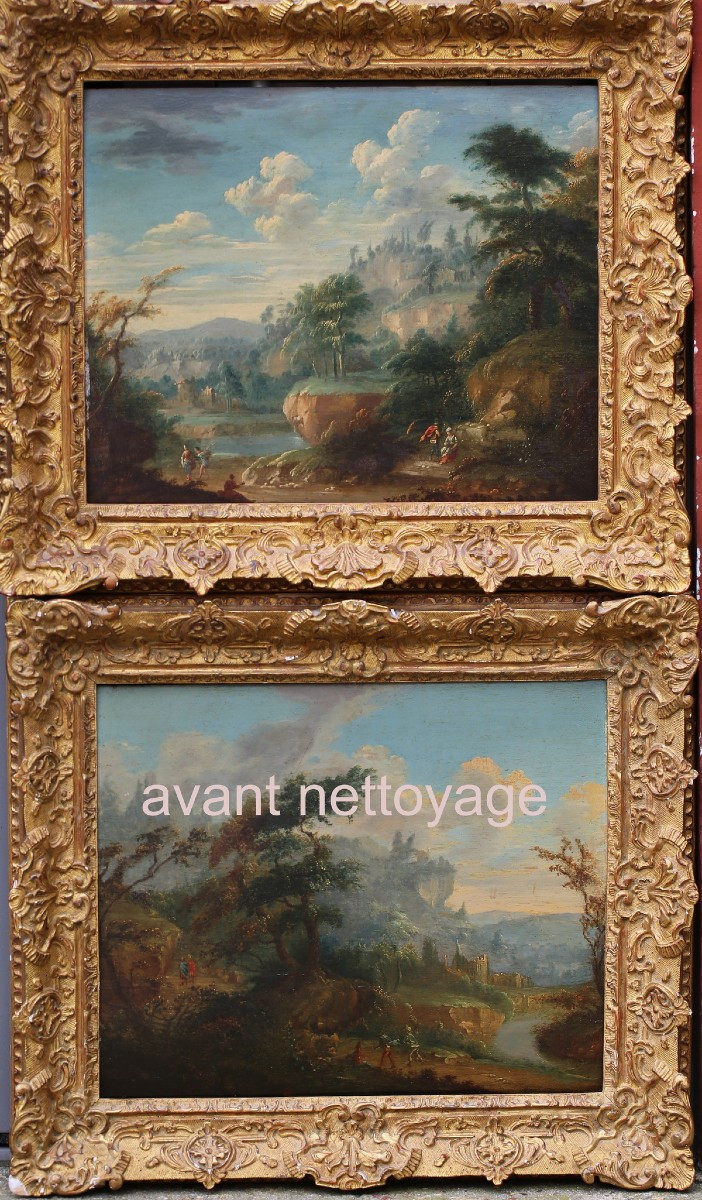 French School, Late 18th Century, Animated Mountain Landscapes, Pair Of Oils On Wood.-photo-5