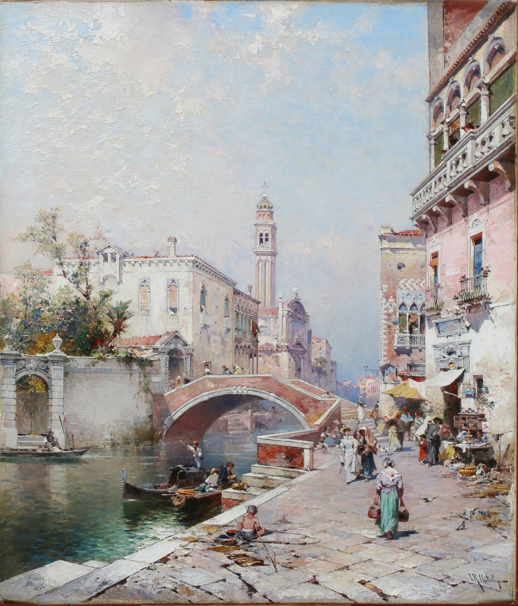 Franz Richard UNTERBERGER 1838-1902, vue de Venise animée, Canal Santa Catarina .-photo-2