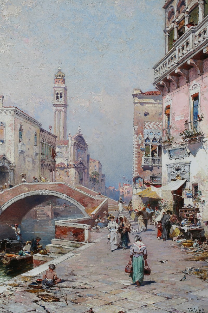 Franz Richard UNTERBERGER 1838-1902, vue de Venise animée, Canal Santa Catarina .-photo-4