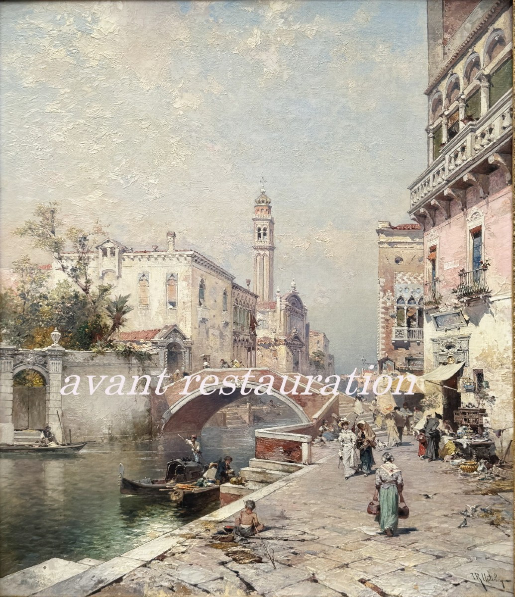 Franz Richard UNTERBERGER 1838-1902, vue de Venise animée, Canal Santa Catarina .-photo-3