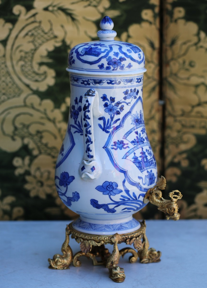 Chinese Porcelain Table Fountain, Kangxi Period 1662-1722, Gilt Bronze Mount.-photo-3