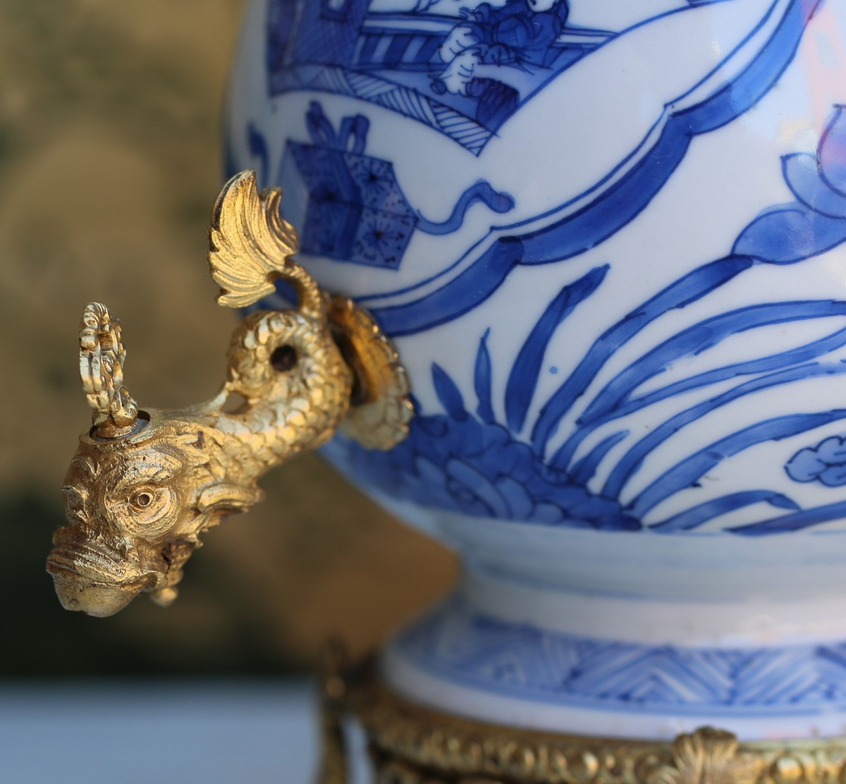 Chinese Porcelain Table Fountain, Kangxi Period 1662-1722, Gilt Bronze Mount.-photo-4
