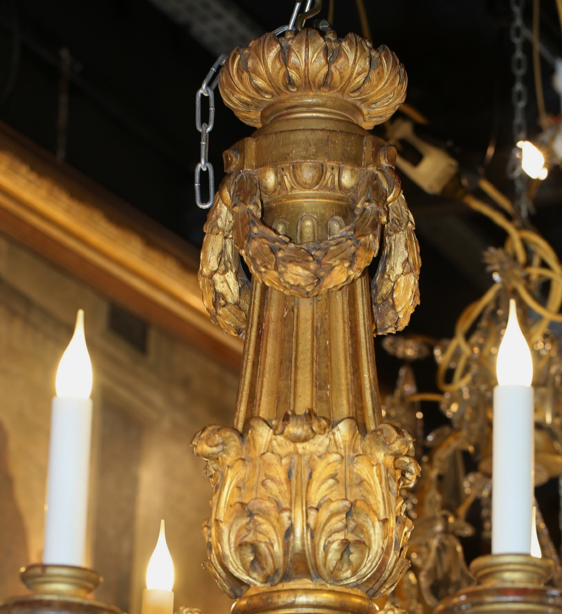 Louis XVI Style Chandelier With 6 Lights, Carved Gilded Wood, Early 20th Century-photo-4
