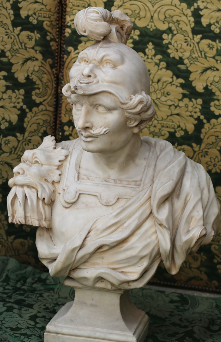 Giovanni BARATTA  1670-1747 attribué à, le dieu romain Mars buste en marbre.-photo-2