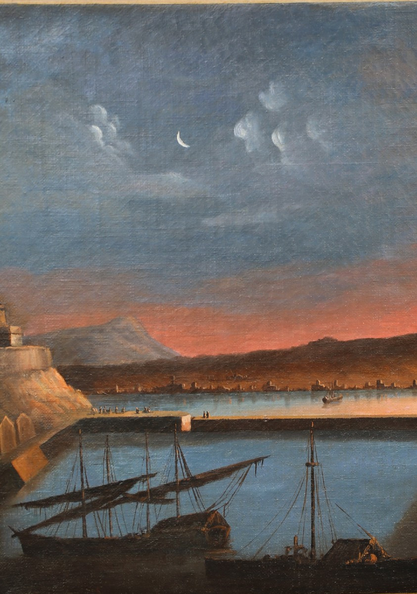 19th Century Italian School, Vesuvius In Eruption And The Bay Of Naples, Oil On Canvas.-photo-3