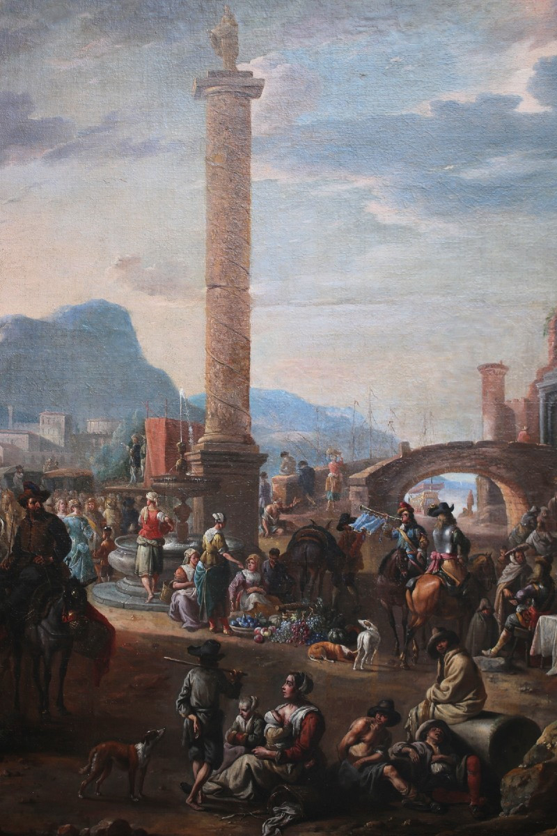 Anton Goubau (antwerp 1616-1698) Animated Imaginary Scene Of A Mediterranean Port.-photo-1