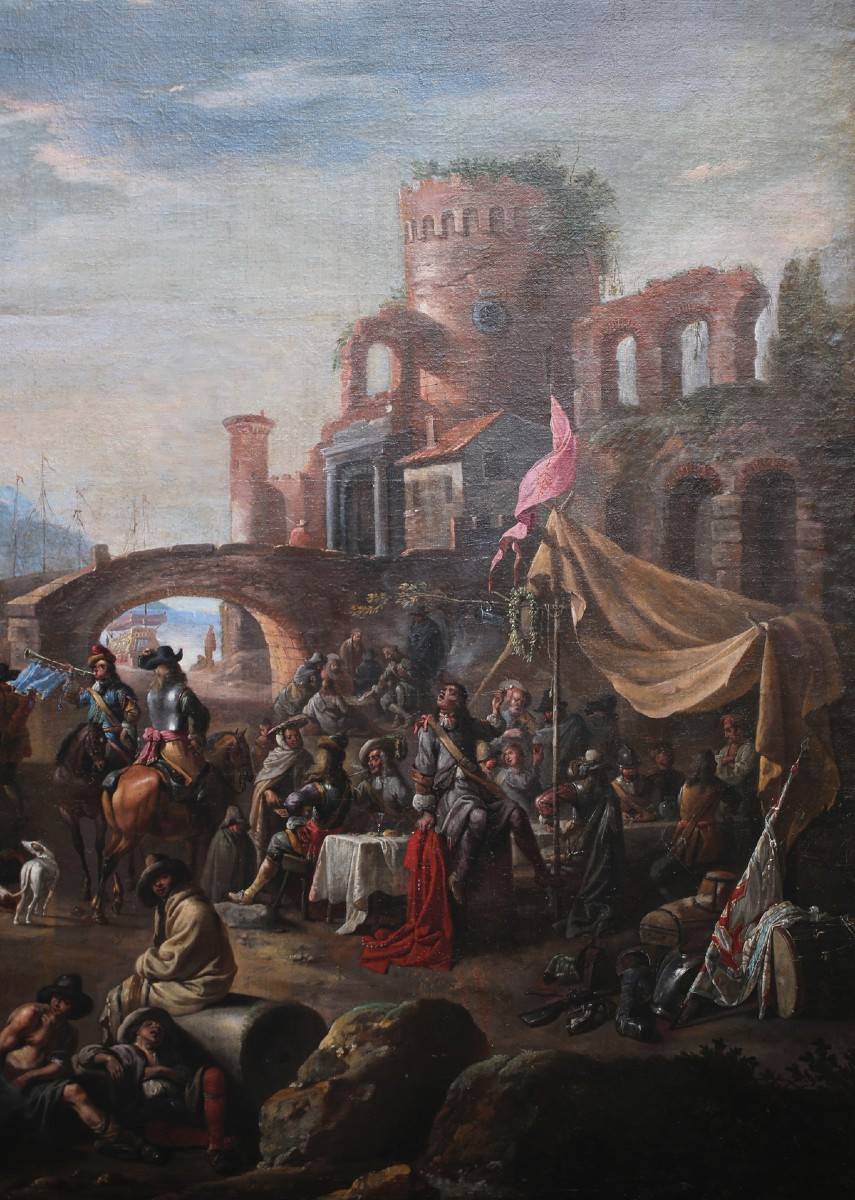 Anton Goubau (antwerp 1616-1698) Animated Imaginary Scene Of A Mediterranean Port.-photo-2