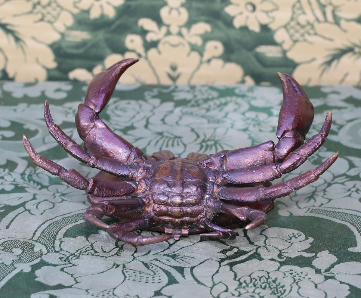 Bronze Inkwell In The Shape Of A Crab, Circa 1900-photo-4