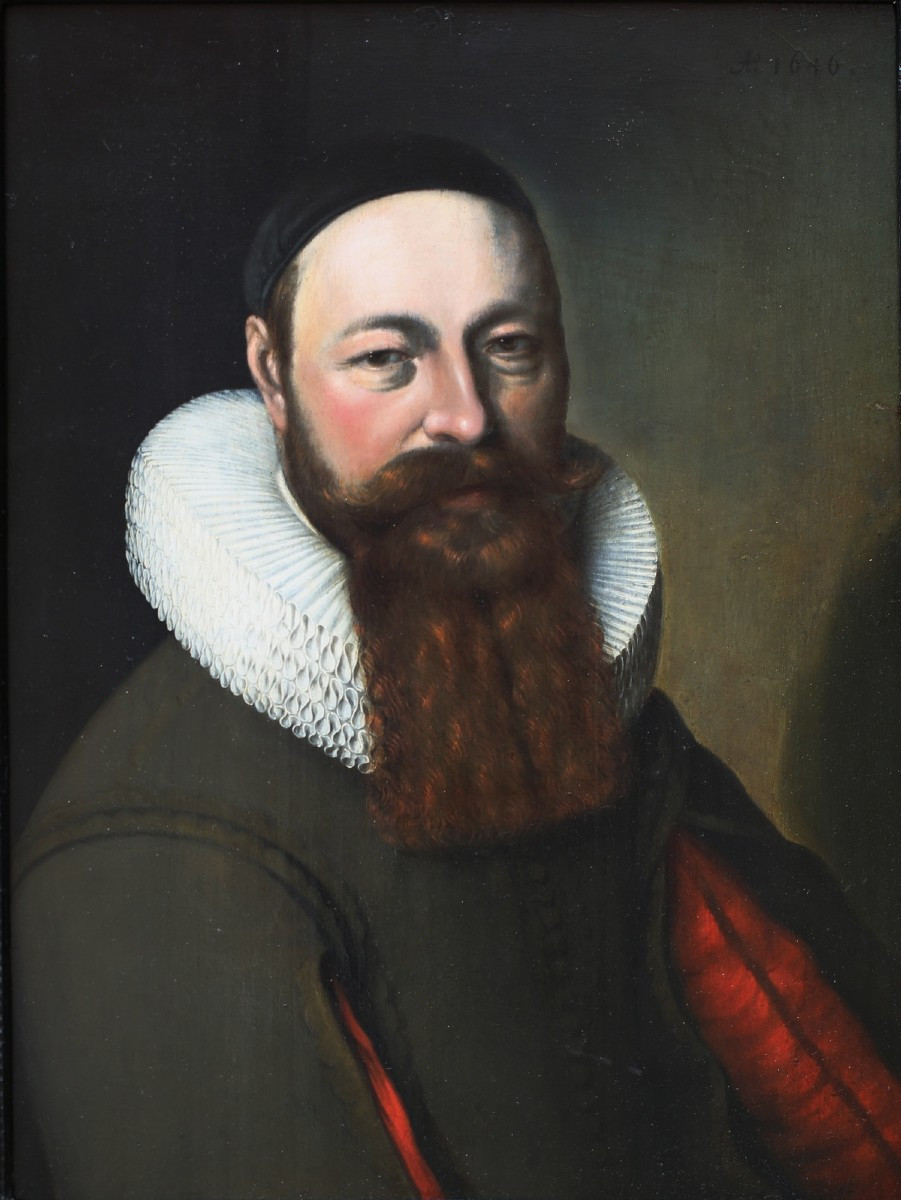 Ecole du Nord XVIIème, portrait d'homme barbu à collerette huile sur bois datée 1646.-photo-2