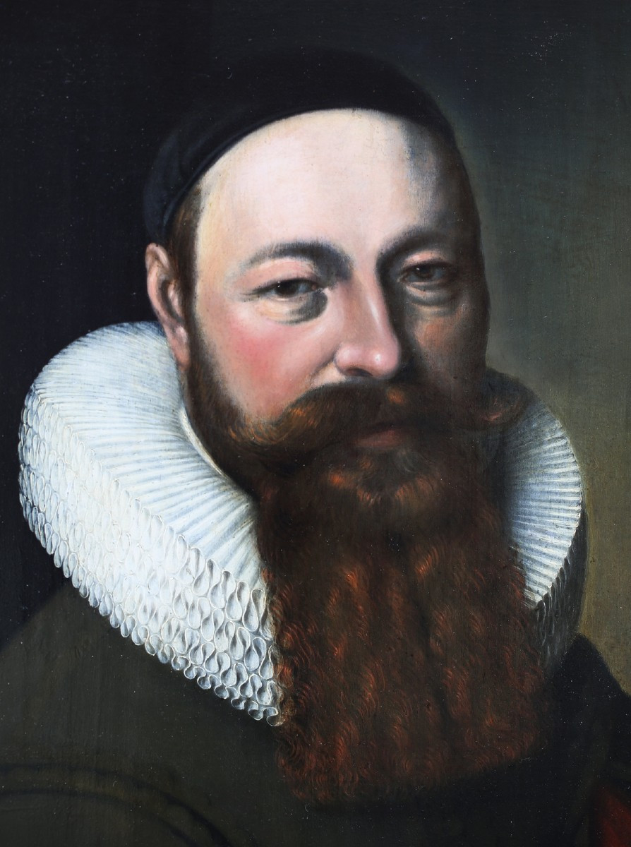 Ecole du Nord XVIIème, portrait d'homme barbu à collerette huile sur bois datée 1646.-photo-3