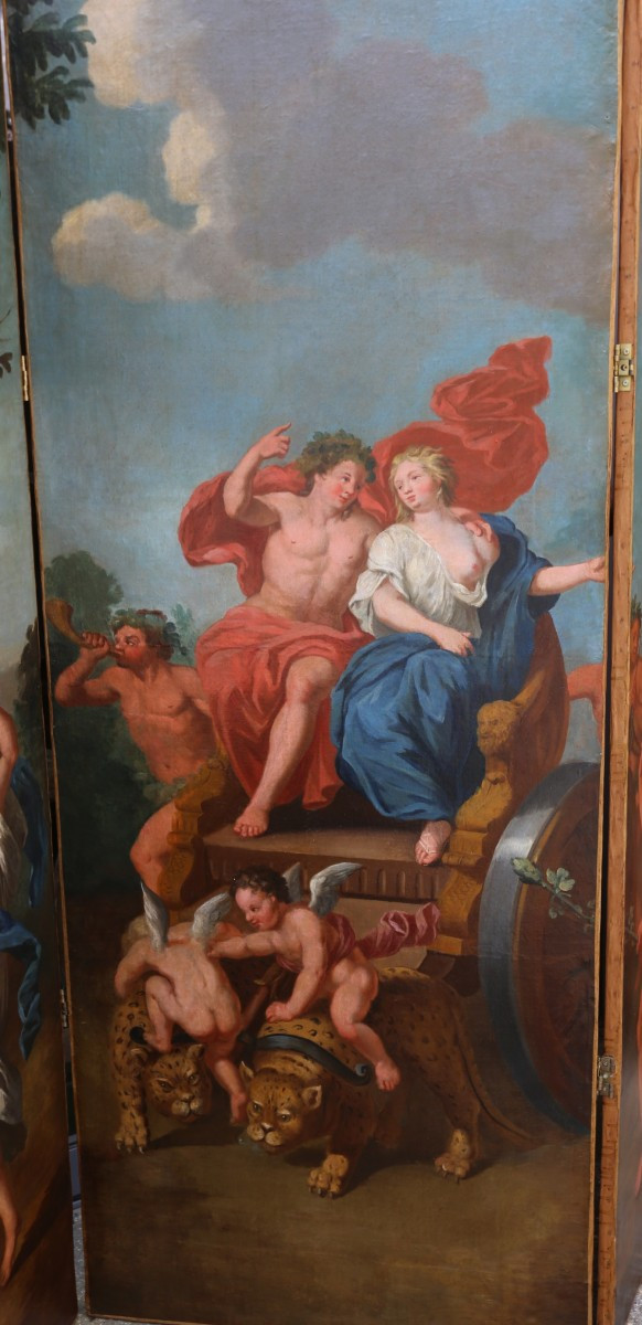 Important 5-leaf Screen From The French School, Late 17th Century, The Triumph Of Bacchus And Ariadne.-photo-3