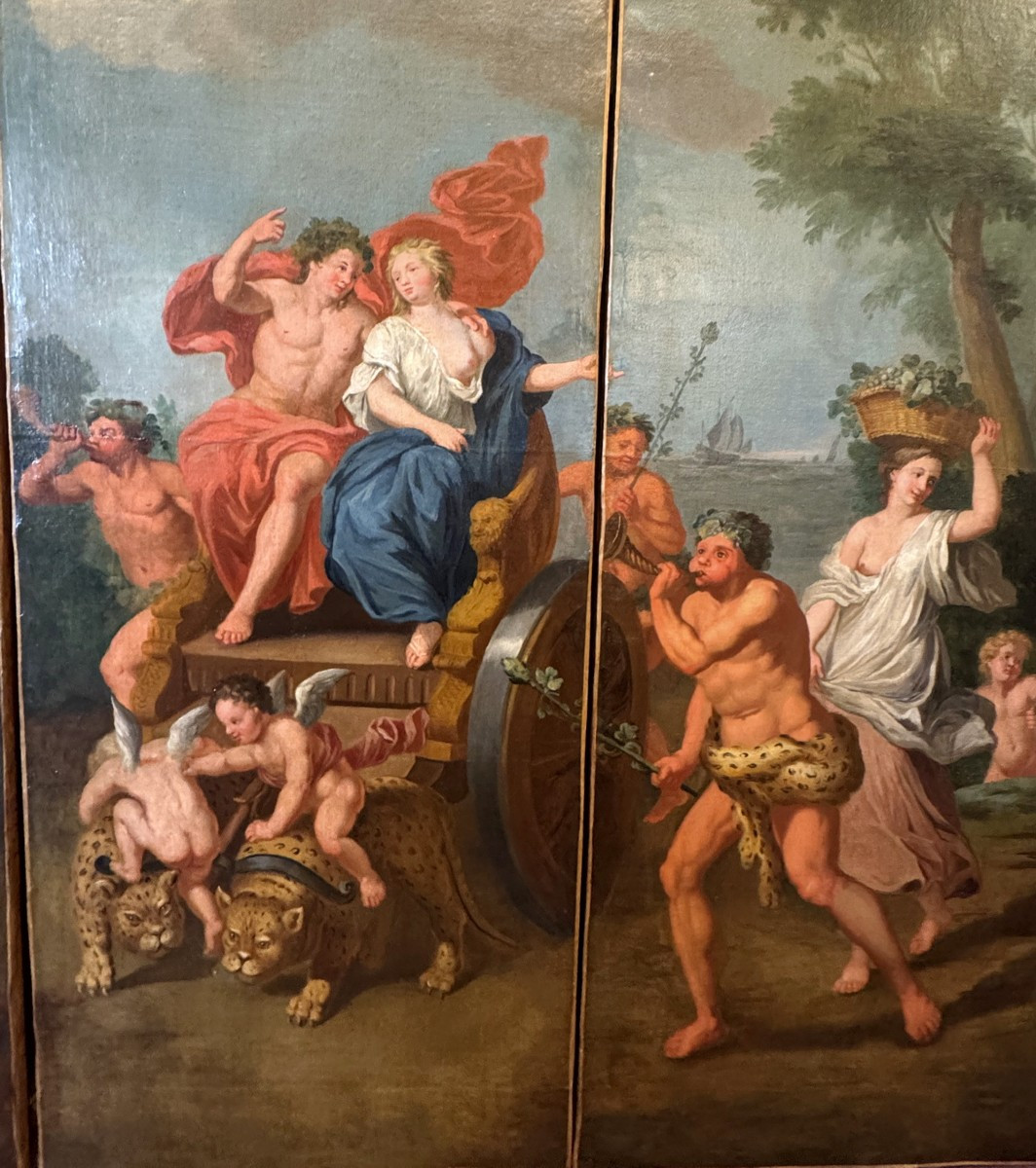 Important 5-leaf Screen From The French School, Late 17th Century, The Triumph Of Bacchus And Ariadne.-photo-1