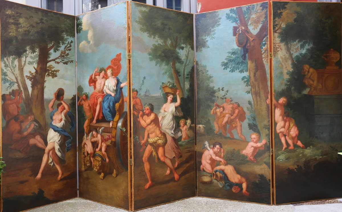 Important 5-leaf Screen From The French School, Late 17th Century, The Triumph Of Bacchus And Ariadne.
