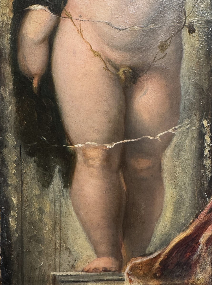 Raphël, After, French School Of The 19th Century, Putto Reggifestone Oil On Canvas 1876.-photo-4