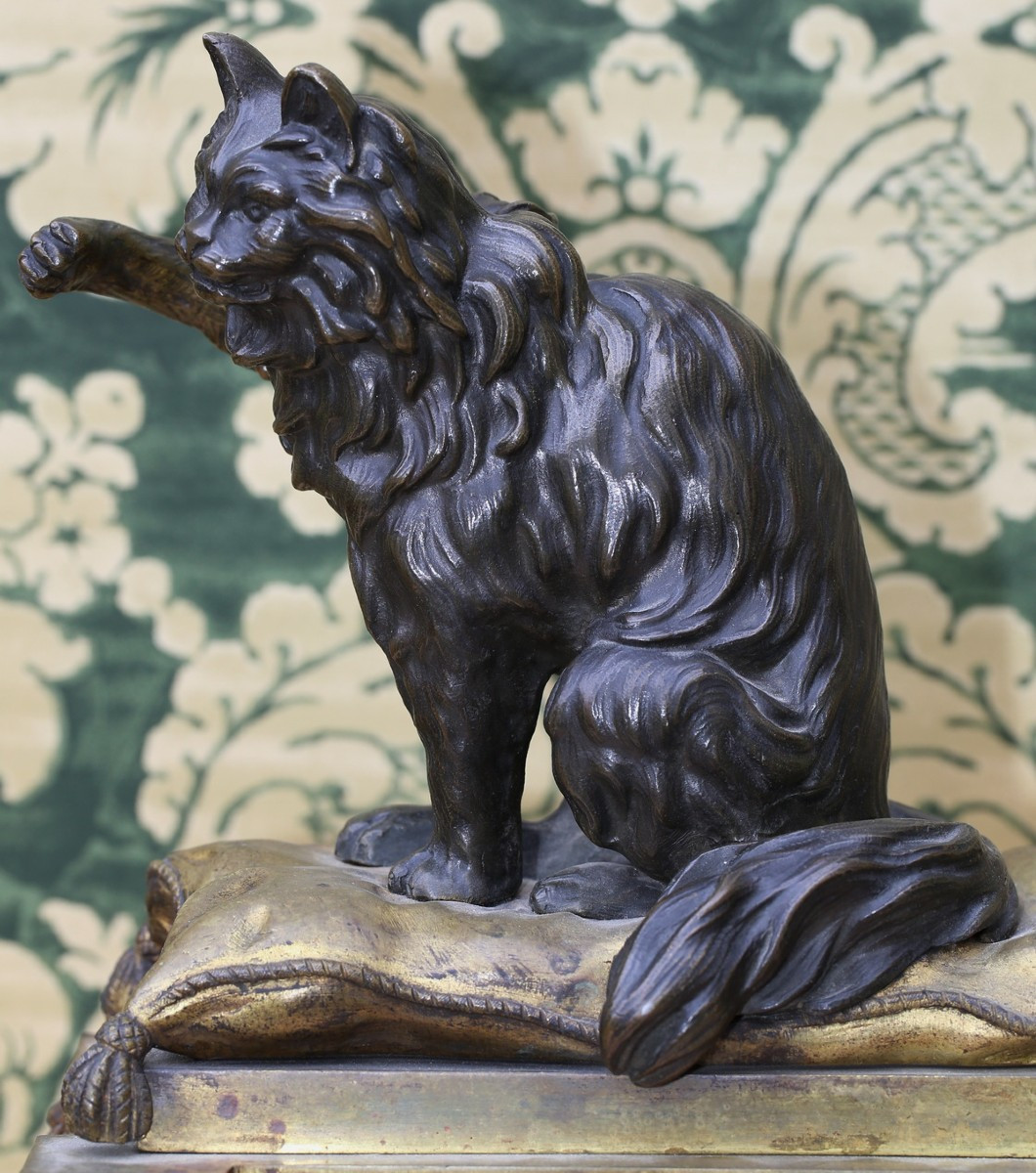 Pair Of Louis XVI Style Firedogs, Poodle Dog And Cat, Model By Caffieri In 1773-photo-1