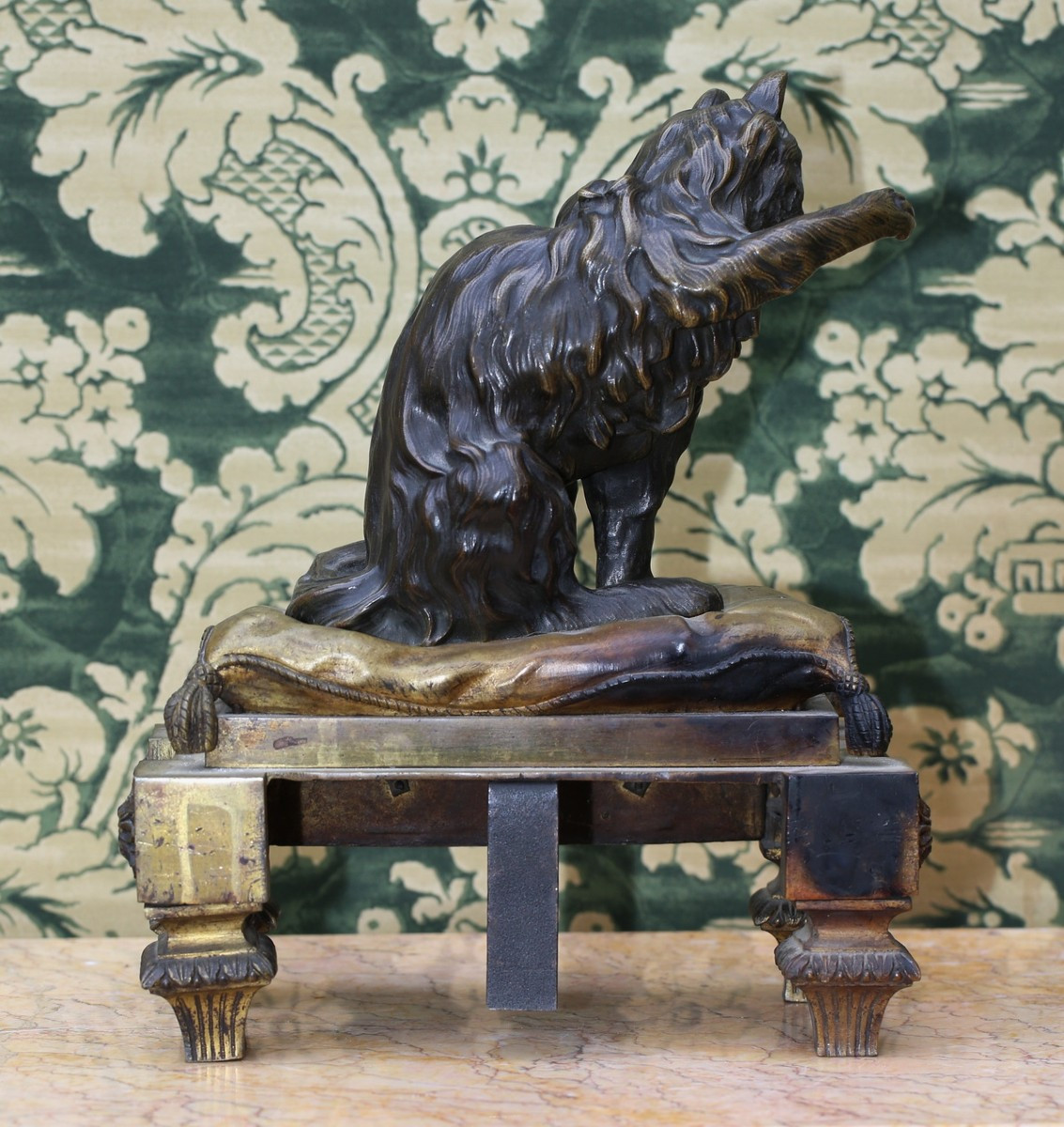 Pair Of Louis XVI Style Firedogs, Poodle Dog And Cat, Model By Caffieri In 1773-photo-2