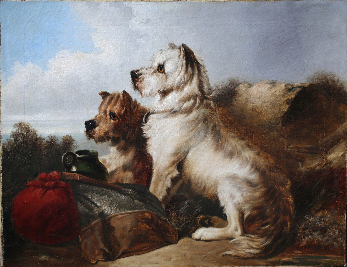 William Walker MORRIS 1832-1871 attribué à, deux terriers dans un paysage des Highlands.-photo-2