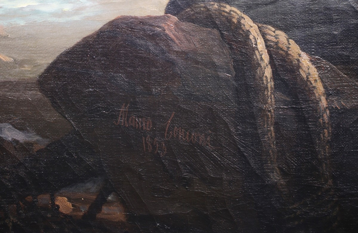 Mauro CONCONI 1815-1860, portrait de Christophe Colomb, peinture datée de 1853-photo-4