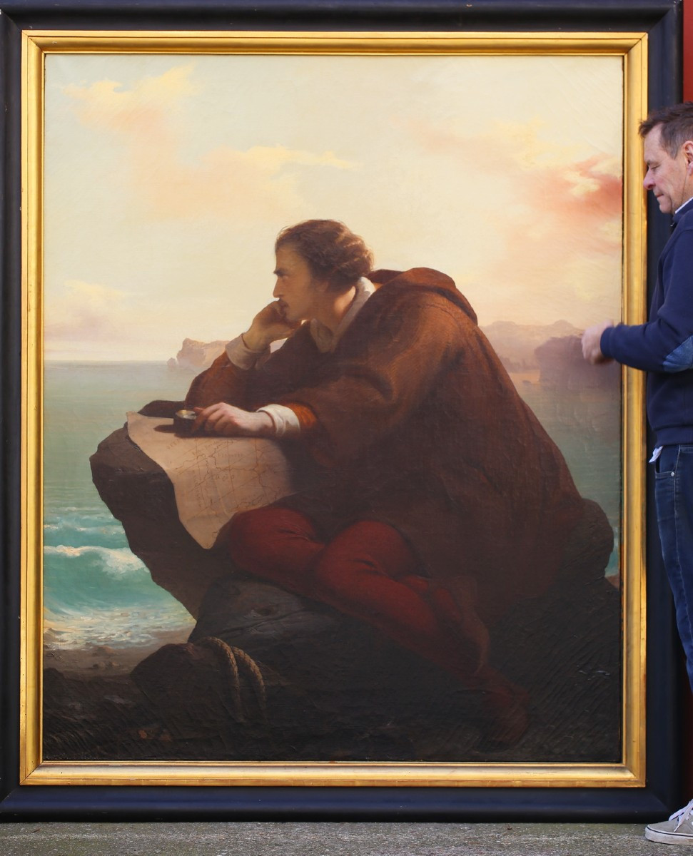 Mauro CONCONI 1815-1860, portrait de Christophe Colomb, peinture datée de 1853-photo-4