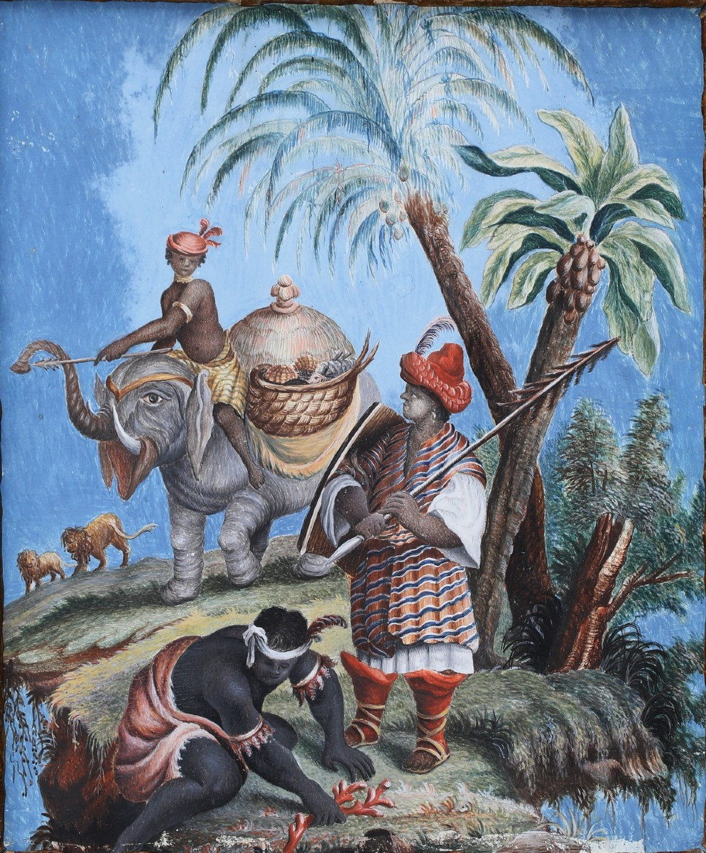 Ecole Française du XVIIIème, l'Afrique, gouache sur velin.-photo-2